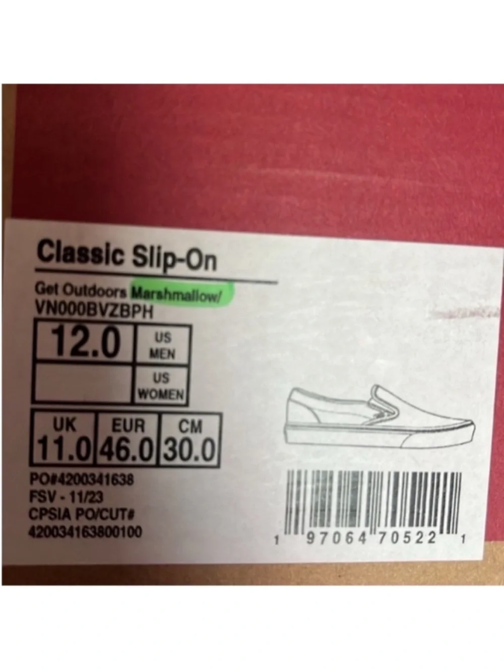 Vans Classic Slip-On Get Outdoor Marshmallow Mens 12.0 US